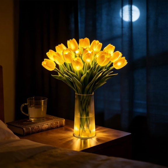15 PCS Radiant Romantic Tulip Light with Vase (NO Vase Included) — Tulip Tree Light | Realistic LED Floral Night Light | Soft Illumination | Ideal for Bedroom Bedside Decor & Gifting