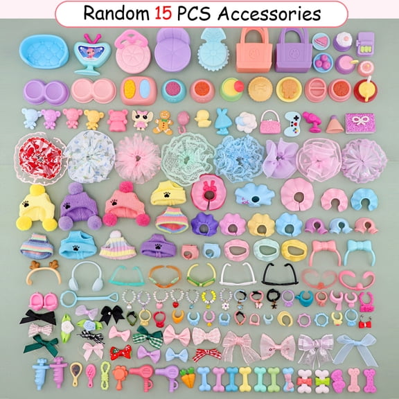 15 PCS Random Mini Accessories Set for lps Mini Pets Cat Dog Figures,Randomly Miniacture Clothes Collar Glasses Bow Food Drink and More Accessories