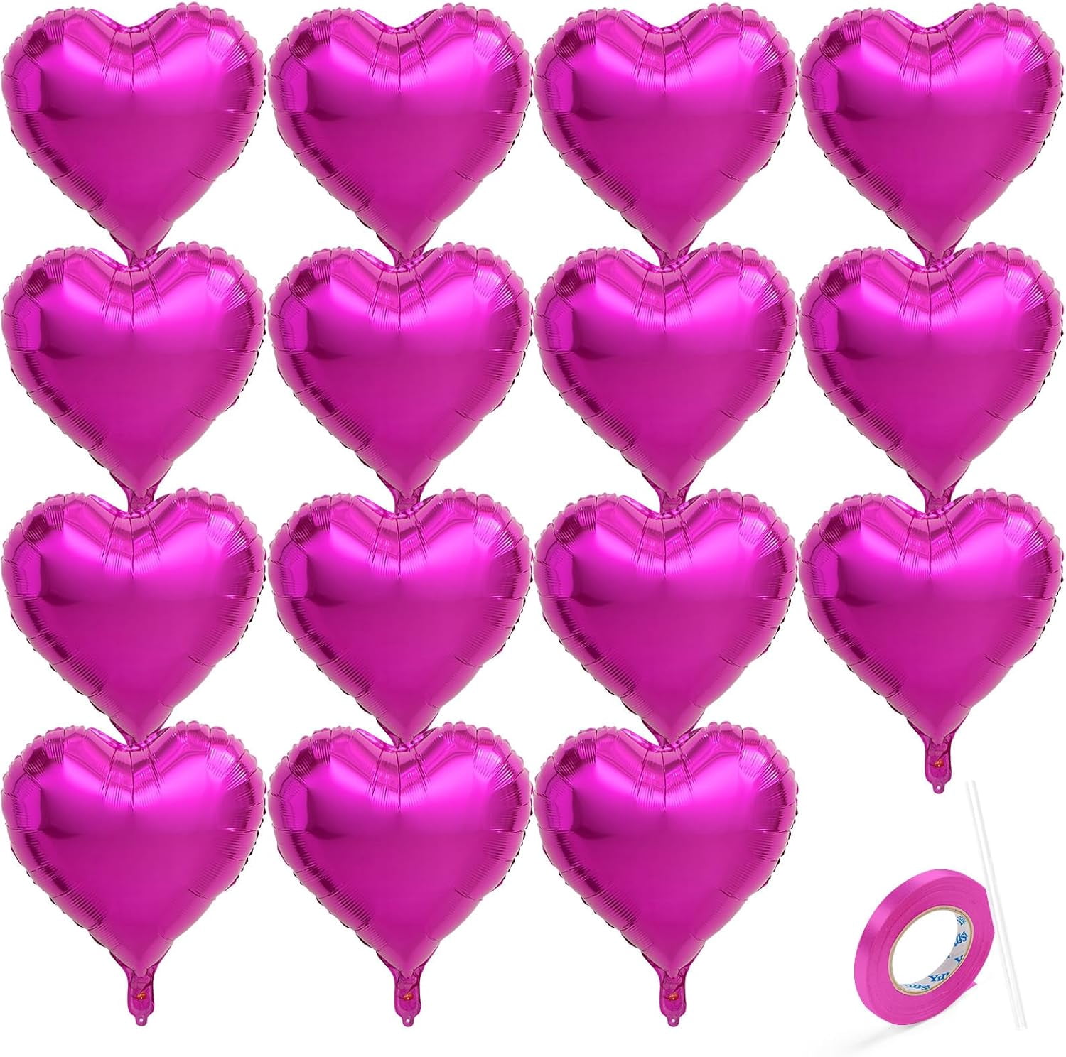 15 PCS Rose Red Heart Balloons, 18 Inch Heart Shaped Balloons Foil with ...