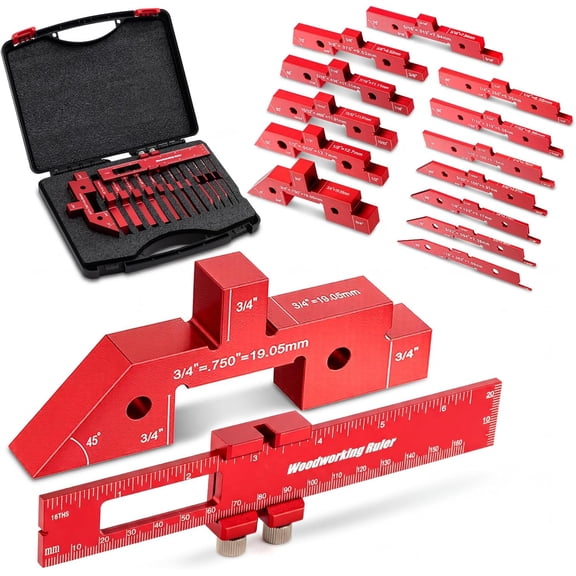 15 PCS Router Table Setup Blocks, 0.002'' Precision Aluminum Height Gauge Set, Woodworking Depth & Angle Setup Bars for Router Table Saw Tools