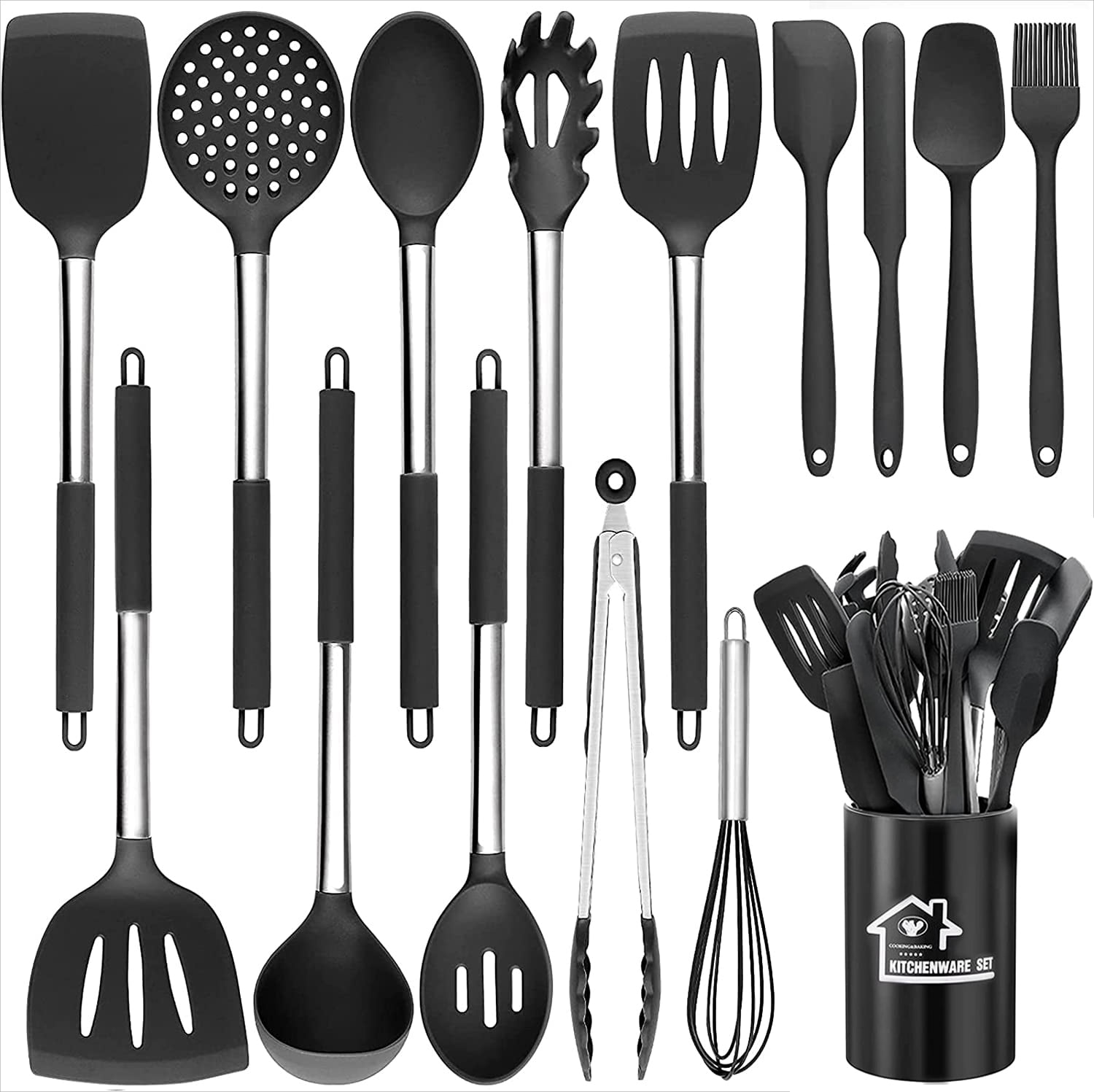  P&P CHEF Kitchen Utensils Set (20Pcs), Black Cooking Utensil  Kit Heat-resistant Silicone Cookware with Stainless Steel Handles, Non-stick  & Non-toxic, Heavy Duty & Dishwasher Safe : Everything Else