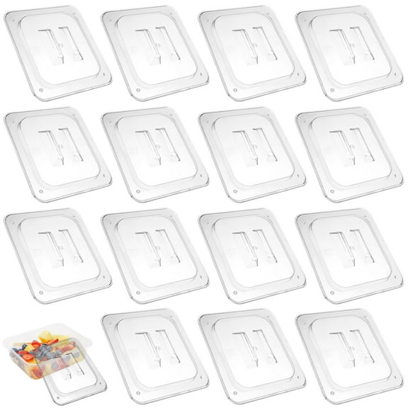 15 PCS Polycarbonate Food Pan Lids with Handle, 1/6 Size Clear Plastic Table Pan Lid, Clear Polycarbonate, Stackable with Vent Holes for Restaurant Commercial Food Container Storage