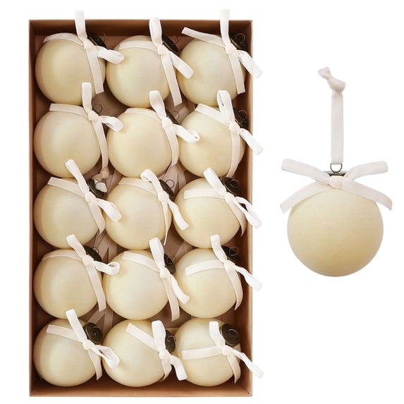 15 PCS Velvet Christmas Ornaments Set, Shatterproof Flocked Ball Ornaments with Bow Hanging Ribbon, Gift-Boxed Christmas Tree Decor for Holiday Home Decoration, 3.15"