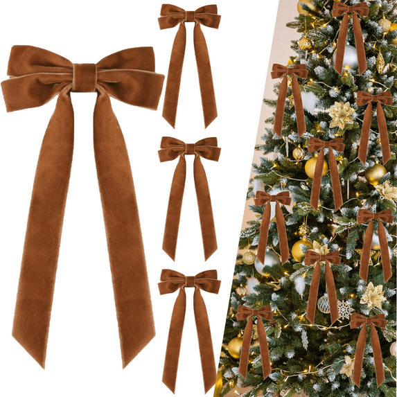 15Pcs Burgundy Velvet Ribbon Bows Christmas Tree Decorations,5in x 10in Xmas Ornaments for Tree Home Party Front Door Wreath Garland Holiday Decor