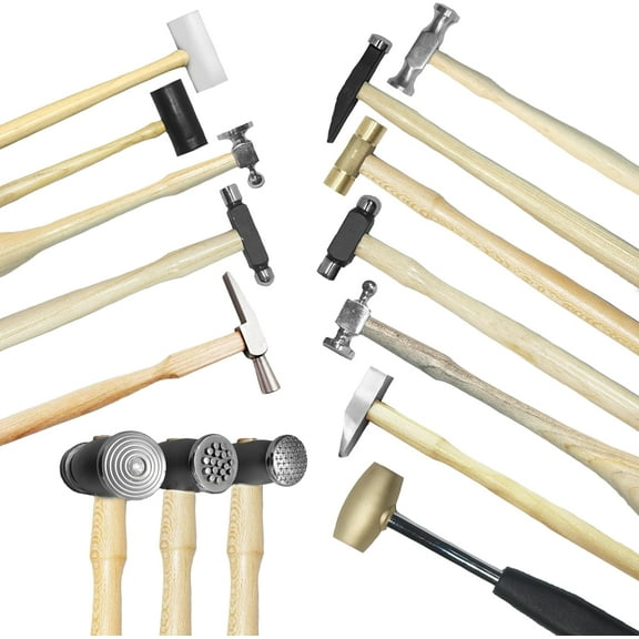 15 PCS tool set of Hammers, Jewelry Making tools and Supplies including, Texture Ball peen, Leather and Brass hammer, Jewelry Making Supplies of Framing Hammers