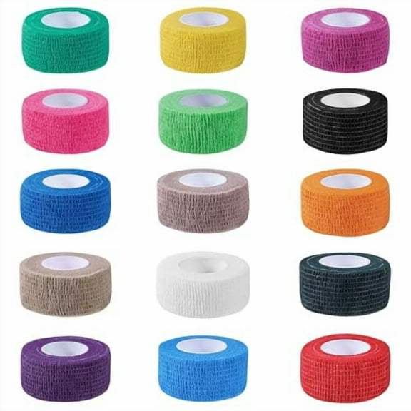 15 Pack 1 Inch x 5 Yards Colorful Self Adhesive Bandage Breathable Cohesive Bandage Wrap Rolls Elastic Self-Adherent Tape for Stretch Athletic,Sports,Wrist,Ankle