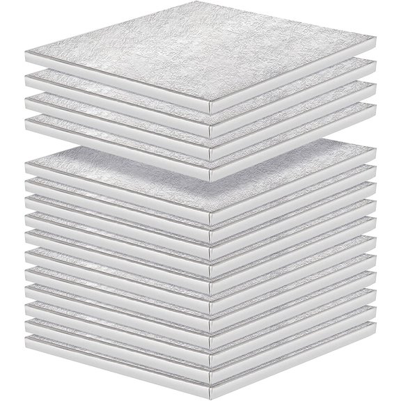15 Pack 10 Inch Silver Square Cake Drums, Sturdy 1/2 Inch Thick Cakes Boards Drum, Cake Base Multiple Layers for Displaying Cakes, Pastries, Desserts