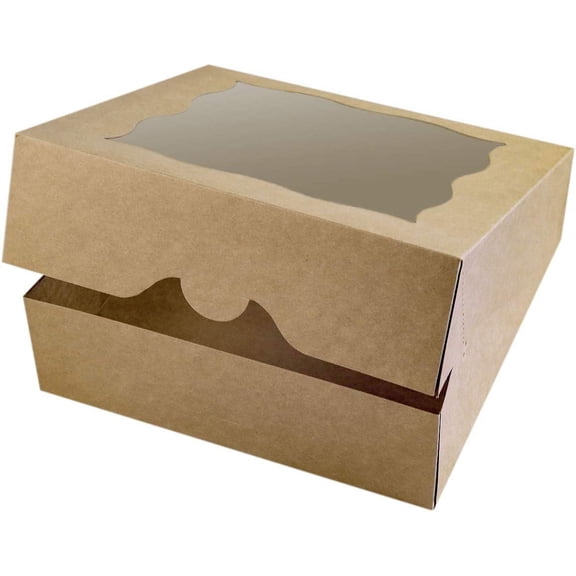 15-Pack 10"x10"x3"Brown Bakery Boxes with PVC Window for Pie and Cookies Boxes Large Natural Kraft Paper Box 10x10x3inch (Brown, 15)