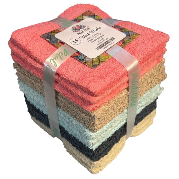 15 Pack, 100% Cotton Wash Cloth, Wash Rags Pack, Extra Soft, Highly Absorbent, Machine Washable Size 11 X 11 inch, Assorted Colors - Color May Very.