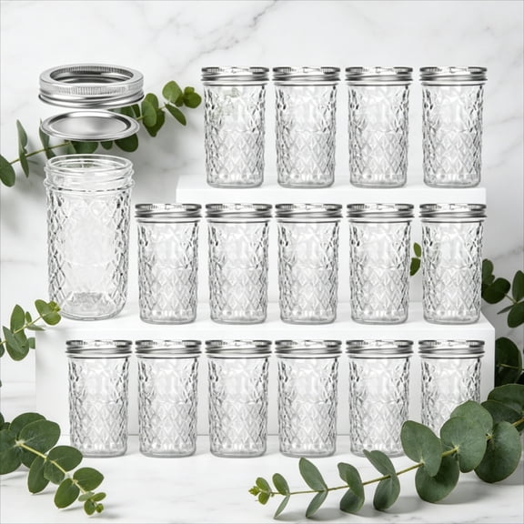 15 Pack 12 OZ Mason Jars, Regular Mouth Canning Jars with Lids, Glass Jelly Jars Ideal for Jam, Honey, Wedding Favors and Shower Favors