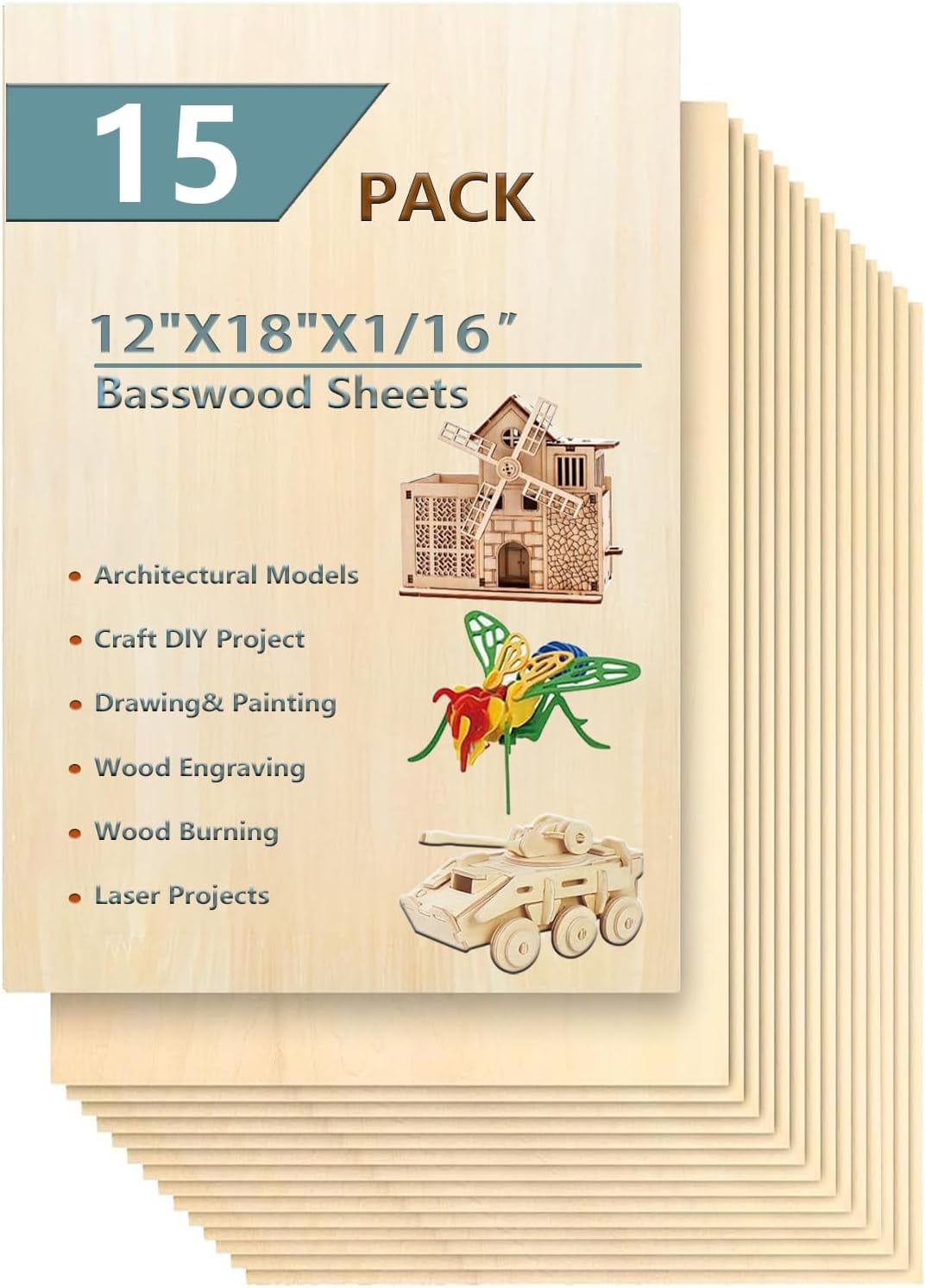 Unfinished Wood Circles For Crafts – 15 Pack, 12x5 Inch Oval Wood Slices, 2mm Thick Balsa Wood Sheets For Painting & DIY