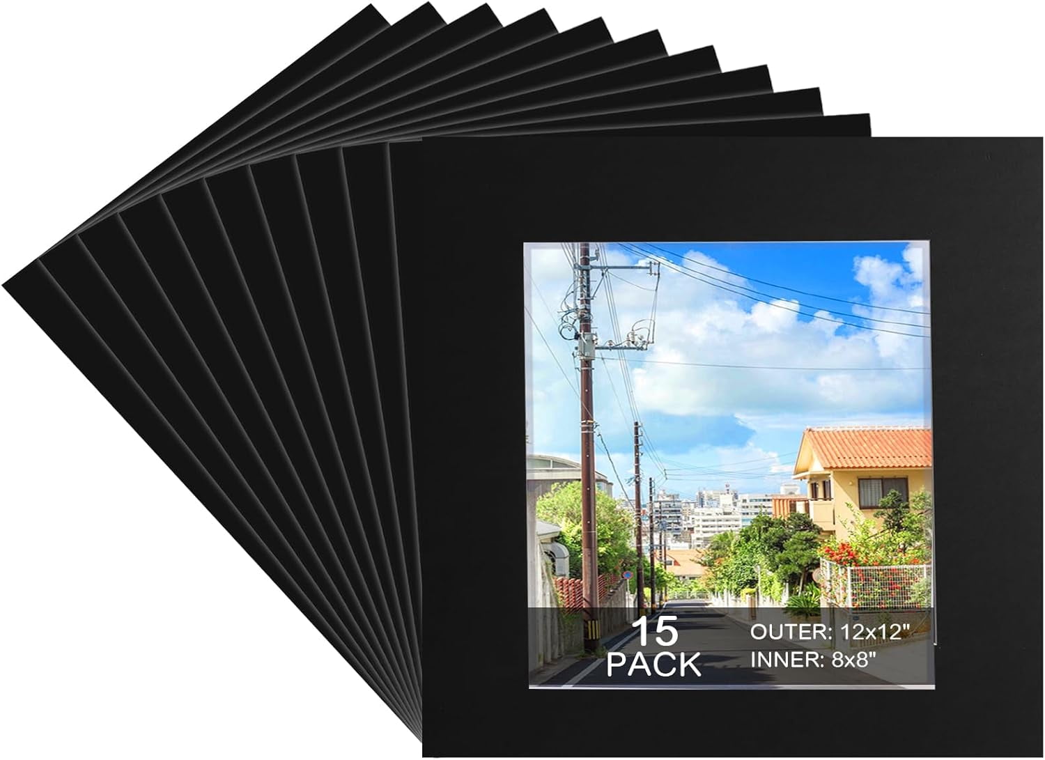 15 Pack 12x12 Black Picture Mats, Frame Mattes for 8x8 Pictures Display ...