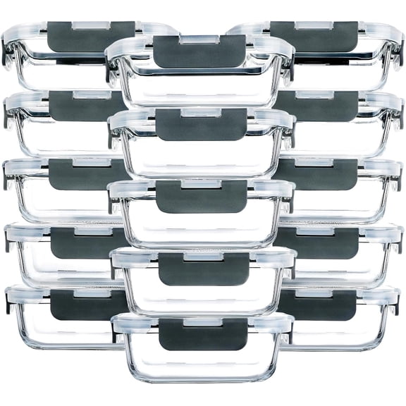[15-pack 13 Oz 1.5 Cup Glass Meal Prep Containers Small Food Storage With Lids Airtight Lunch Microwave Oven Freezer And Dishwasher Friendly Bpa-free