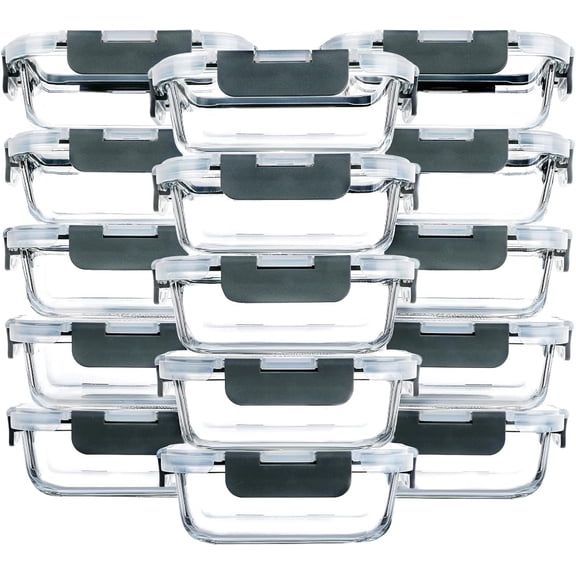 [15-Pack,13 oz 1.5 Cup Glass eal Prep Containers, Sall Glass Storage Containers with ,Airtight Lunch Containers, icrowave, Oven, Freezer and Dishwasher Friendly,