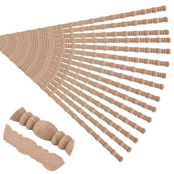 15-Pack 15.75" Unfinished Wood Bead and Reel Trim - Easy to Paint, Cute Decorative Molding DIY Craft for Furniture Frame, Mirror Edge, Wall, Door, Closet, Dresser, Shelf