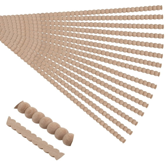15-Pack 15.75" Unfinished Wood Beaded Trim - Easy to Paint, Cute Decorative Molding DIY Craft for Furniture Frame, Mirror Edge, Wall, Door, Closet, Dresser, Shelf