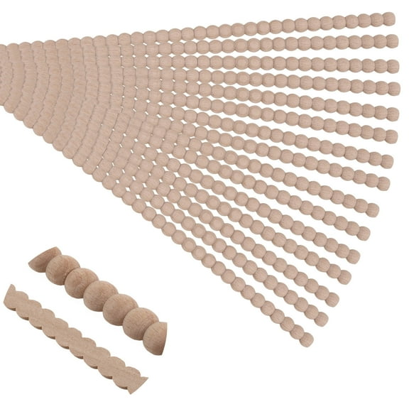 15-Pack 15.75" Unfinished Wood Beaded Trim - Easy to Paint, Cute Decorative Molding DIY Craft for Furniture Frame, Mirror Edge, Wall, Door, Closet, Dresser, Shelf