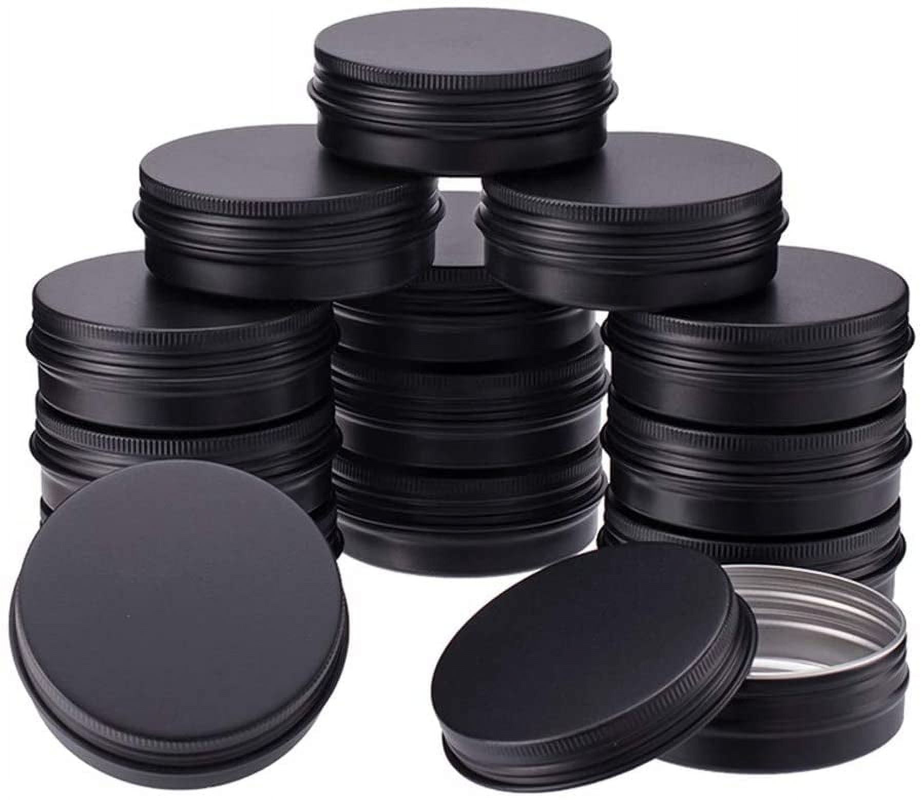 15 Pack 2 OZ Tin Cans Screw Top Round Aluminum Cans Screw Containers Tins with Lids- Great for Store Spices Candies Tea or Gift Giving (Black)
