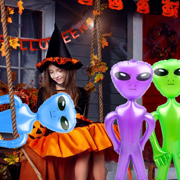 15 Pack 35 Inch Jumbo Inflatable Alien Inflatable Figures Inflate Alien Toys for Birthday Party Favors Alien Theme Halloween Party Decorations (Green, , Blue)