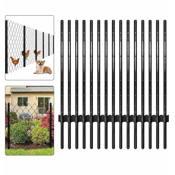 BouPower 15 Pack 4ft Metal U Fence Posts - No Dig Step-in Stakes, Heavy Duty for Garden Yard