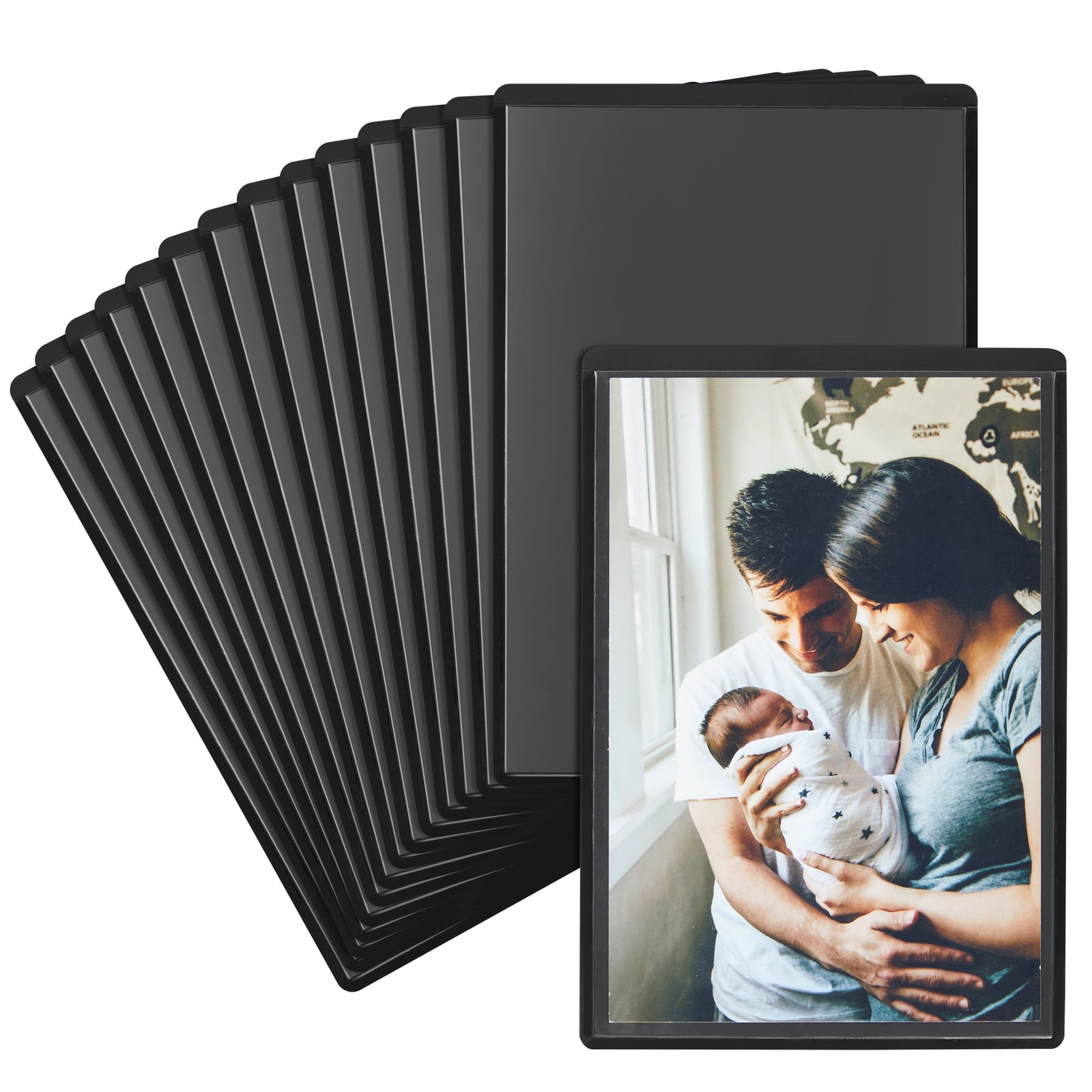 One 8x10, Two 5x7, Two 4x6 inch 5 Magnetic Picture Frames Set with A Faith  Decal, Black Photo Frame Display Photos for Refrigerator, Wall Decor