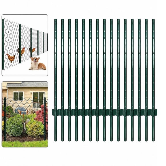 BouPower 15 Pack 5ft Metal U Fence Posts - No Dig Step-in Stakes, Heavy Duty for Garden Yard