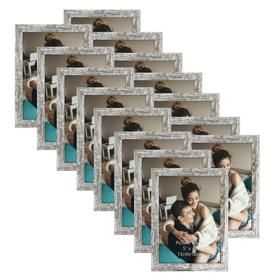 15 Pack 5x7 Picture Frame, Distressed White Farmhouse Photo Frame 5 by 7 for Wall or Tabletop Display