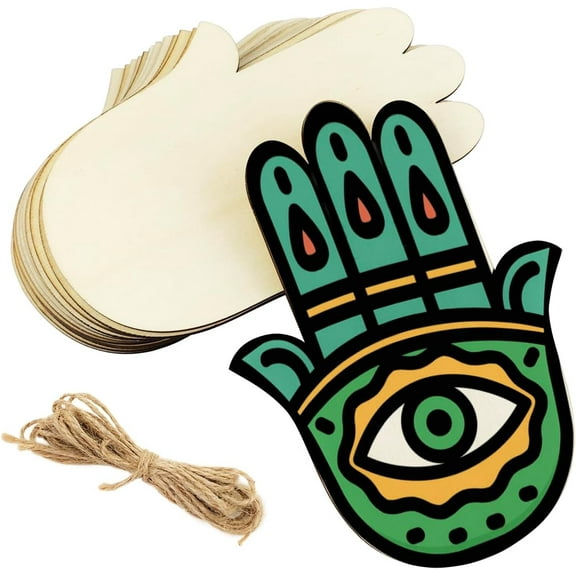 15 Pack 6 Inch Wood Hamsa Hand Cutouts Unfinished Wood Hamsa Hand Crafts Wooden Hamsa Hand Hanging Ornaments DIY Hamsa Hand Craft Gift Tags for Home Party Decoration