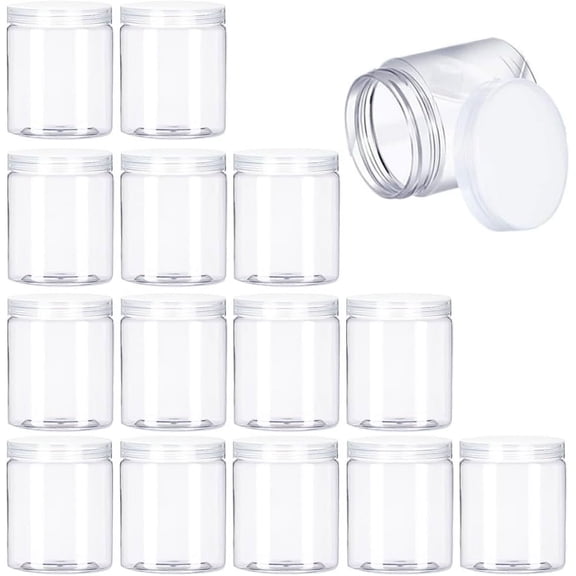 15 Pack 6oz Clear Plastic Jars Wide-mouth Storage Containers,Refillable Empty Containers for Dry Food,Dried Fruit,Seasoning and Honey Storage