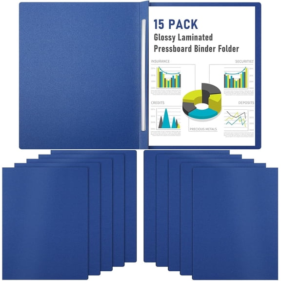 15 Pack 8. 5 x 11 Blue Pressboard Report Covers, Letter Size Paper Folders with Metal Prong Fastener, 3'' Capacity Glossy File Documents Presentation Binder Portfolios Holders
