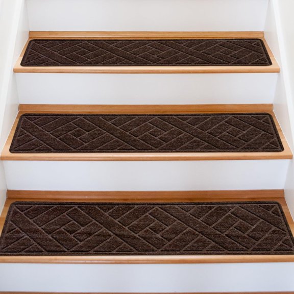 15 Pack 8 "X 30" Non-Slip Carpet Stair Treads for Indoor Wooden Steps, Made of Polyester and Reusable Adhesive, Suitable for Kids Elders and Pets（Brown Lines）