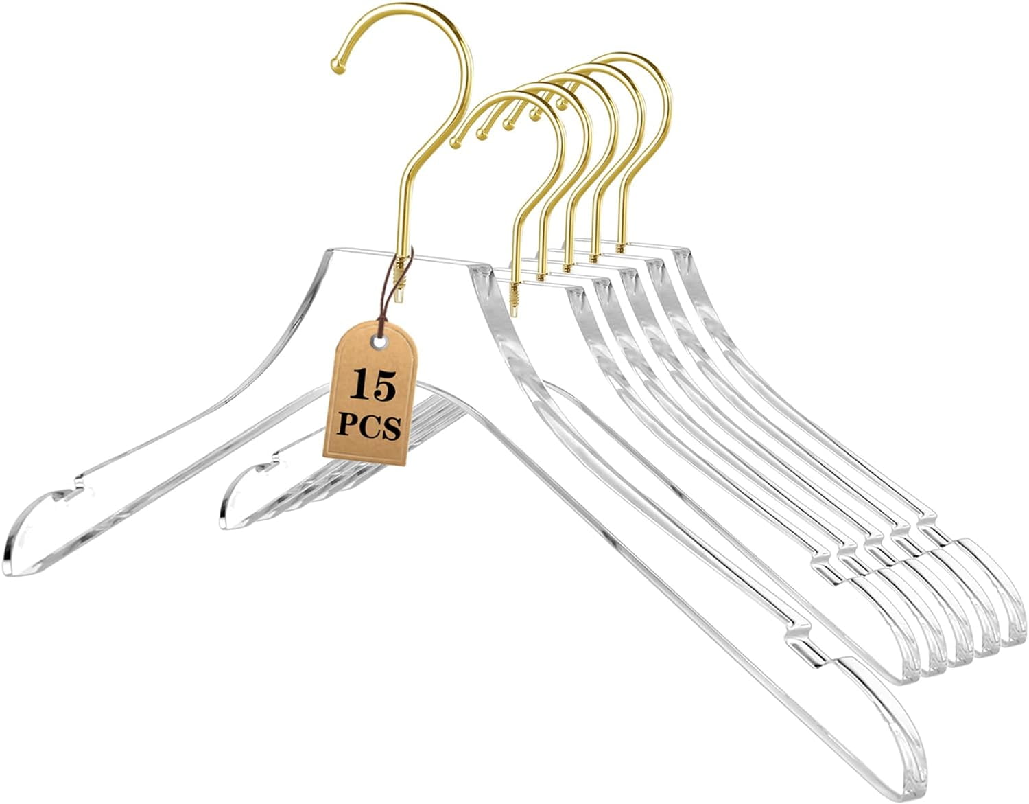 15 Pack Acrylic Hangers with Gold,Acrylic Clear Hangers,Premium Crystal Dress Hangers Swivel Gold Hook Luxurious Shiny Clothes Hangers(Clear-Style A)
