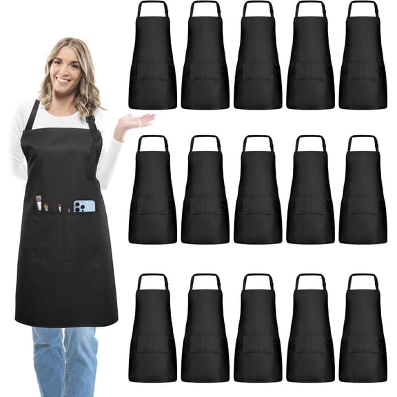 15-Pack Adult Aprons for Women Men, Adjustable Strap, 2 Pockets
