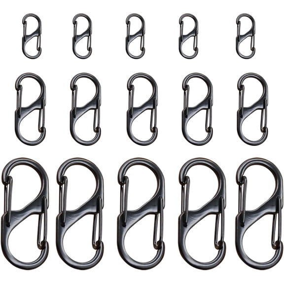 15-Pack Anti-Theft Zipper Locks Dual Spring S Carabiner Clips, Zinc Alloy Theft Deterrent for Backpack, Luggage, Purse & Travel Security (3 Sizes)