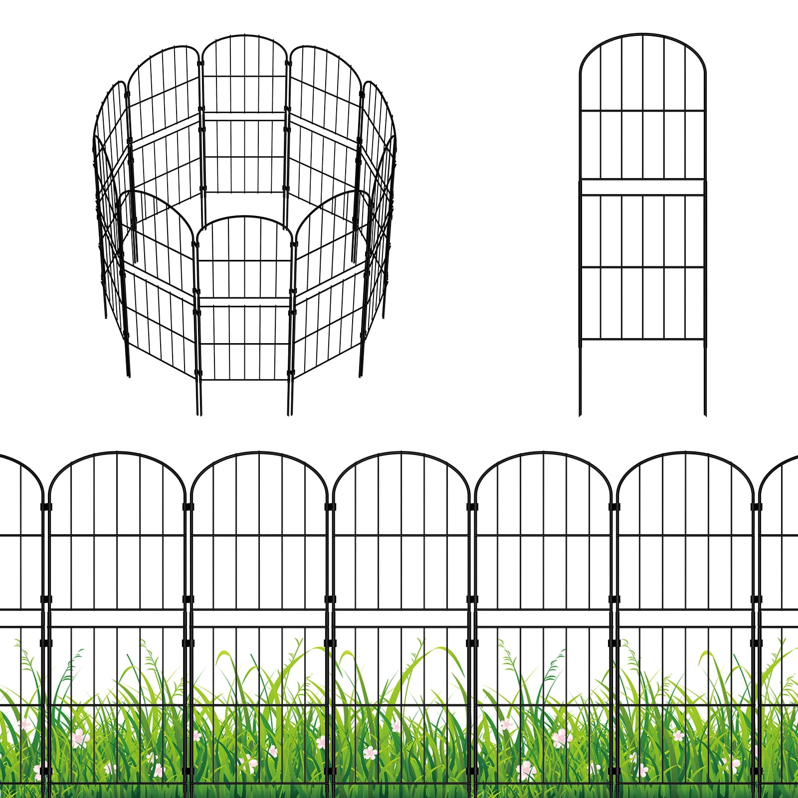 15-Pack Arched Decorative Garden Fence 15FT Total Length, 38.2in×12.6in Black Metal Animal Barrier for Yard Patio Flower Bed