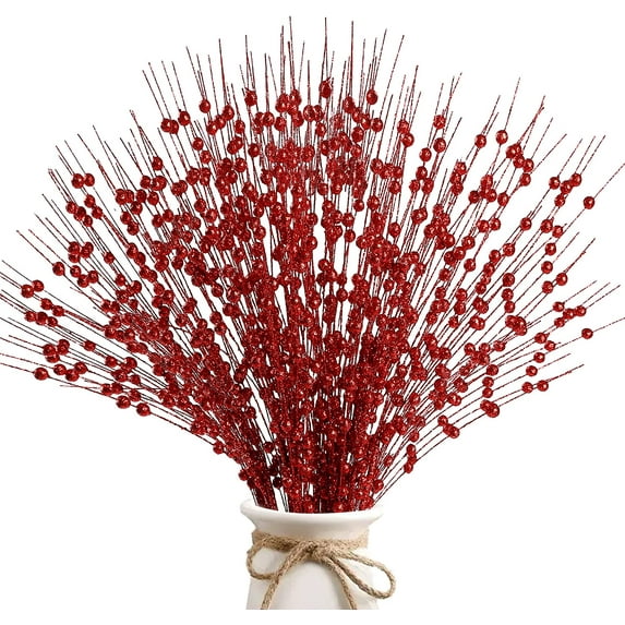 15 Pack Artificial Glitter Berry Stem Ornaments 15.7 Inches Fake Christmas Picks Decorative Glitter Sticks for Christmas Tree DIY Wreath Crafts Gift Fireplace Holiday Home Decor (White)