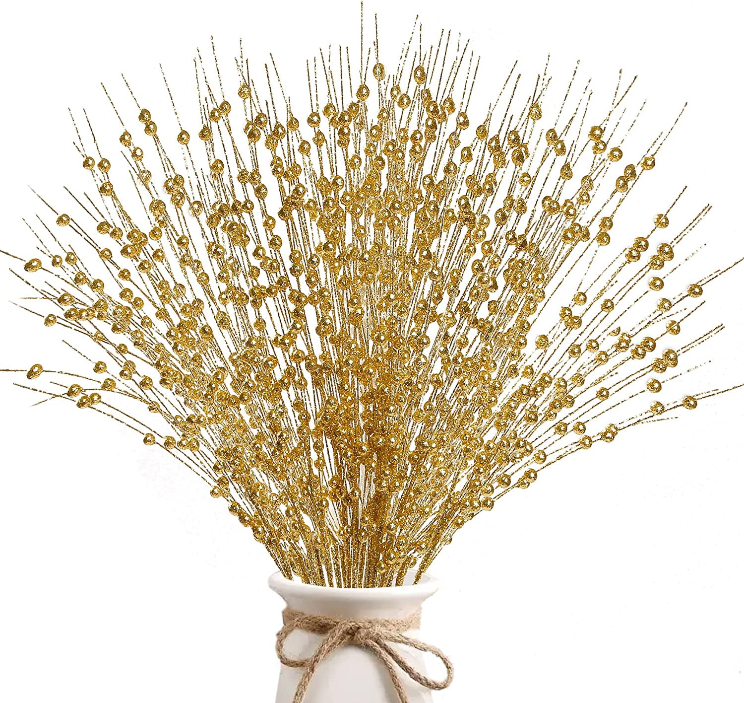 RESOYE 10Pcs Gold Glitter Christmas Stems - Artificial Butterfly Branches For DIY Holiday & Wedding Decor