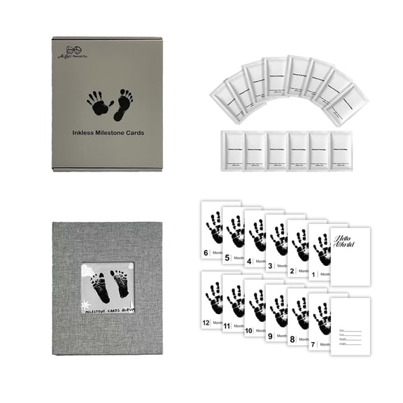 15 Pack Baby Inkless Hand Footprint Kit Album with 16 Pages 32 Photos Month Ink Pad Milestone Book Signs Keepsake Newborn Baby Casting Kit Essentials for Girls Boys Gift