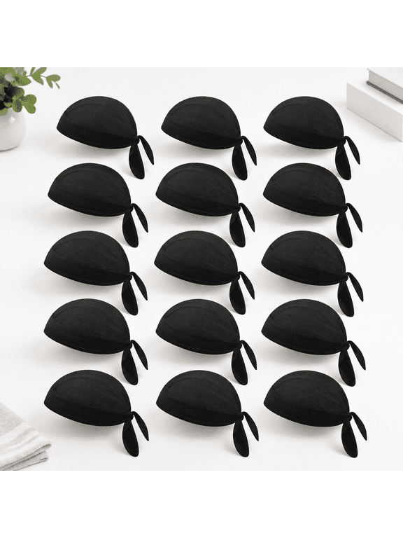 15 Pack Black Solid Style Polyester Wicking Head Wrap Bandana Do Rag
