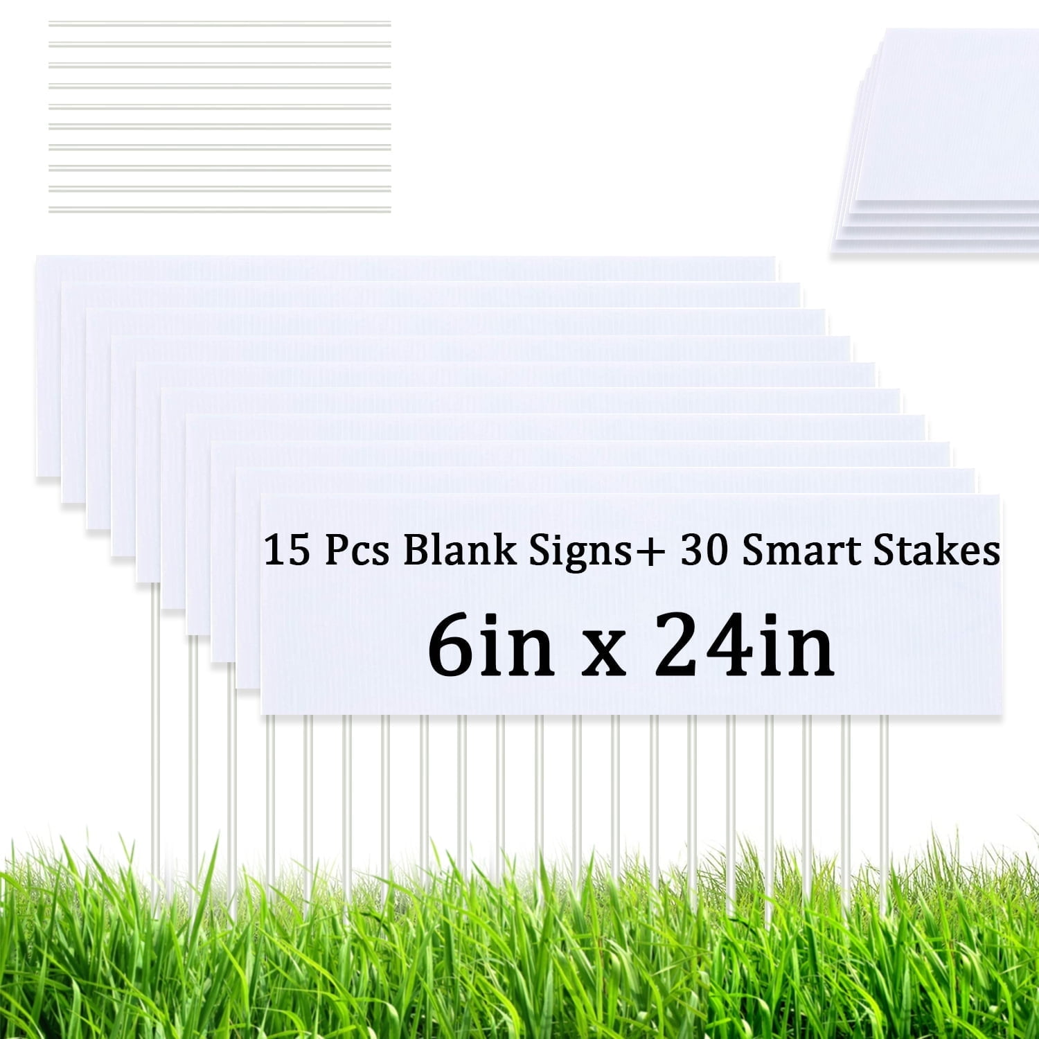 15 Pack Blank Yard Signs with Stakes, 6x24 in, Outdoor Corrugated