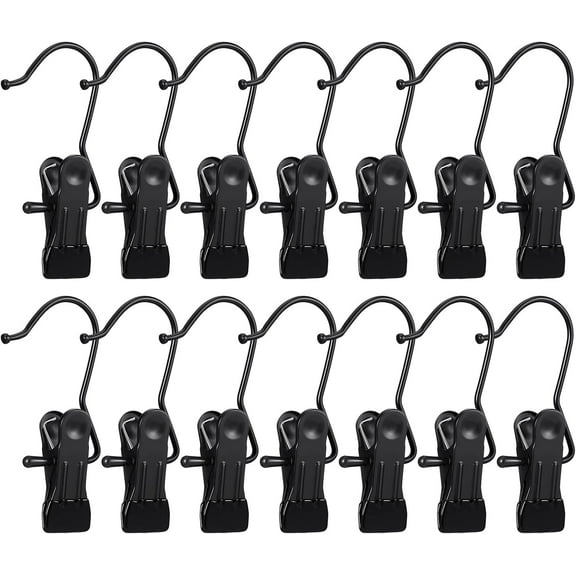 15 Pack Boot Hanger for Closet, Laundry Hooks with Clips, Boot Holder, Hanging Clips, Portable Multifunctional Hangers Single Clip Space Saving for Jeans, Hats, Tall Boots, Towels(Black/Black)