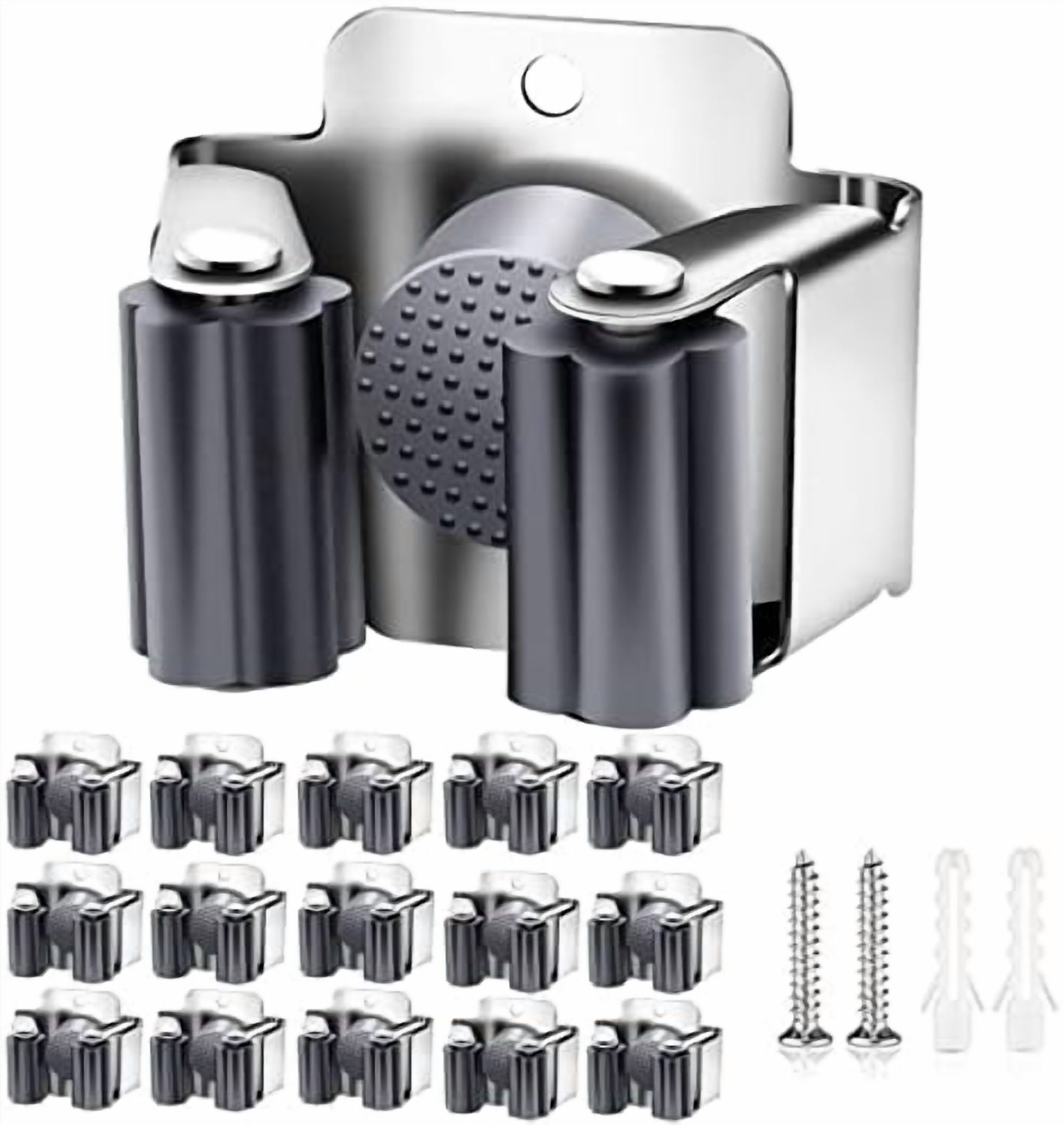 15 Pack Broom Holder Wall Mount, Mop and Broom Holder Wall Mount, Stainless Steel Command Broom Holder with Screws, Garden Tool Storage Organizer for Kitchen, Home, Bathroom, Garage, Grey