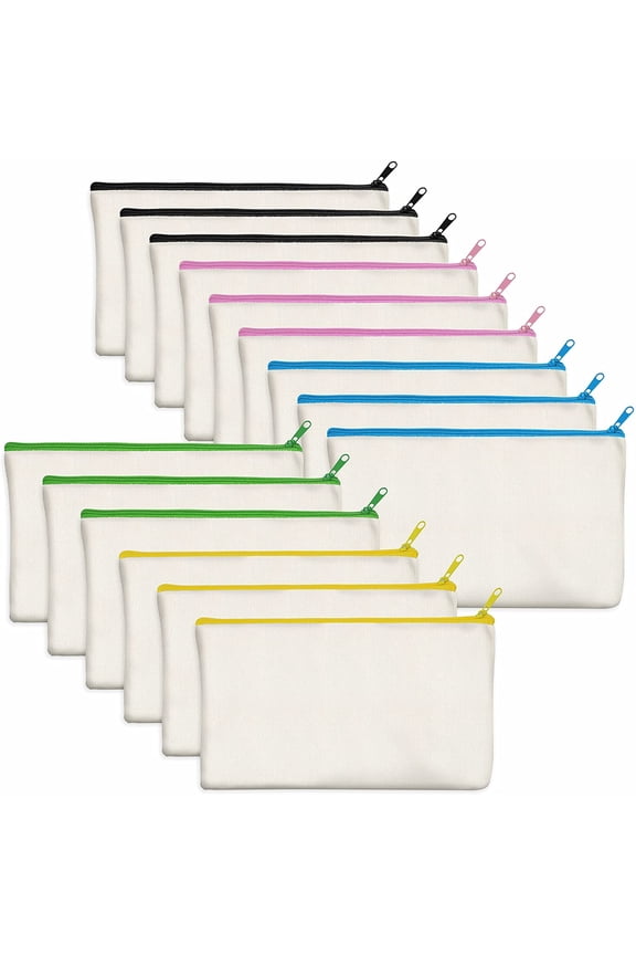 15 Pack Canvas Zipper Bags Pouches Multi-Purpose Pencil Cases