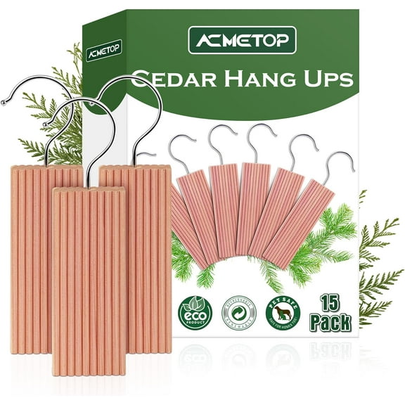 15 Pack Cedar Hang Ups, 100% Natural Cedar Blocks for Clothes Storage, Aromatic Cedar Balls Hangers, Storage Accessories Closets & Drawers