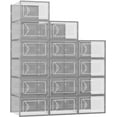 Stackable Platic Shoe Rack 15 Pack Clear Plastic Stackable Shoe Storage Boxes with Lids, Grey ...