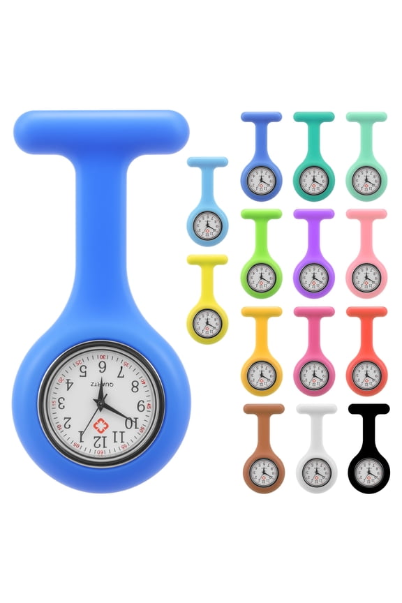 15 Pack Clip on Nurse Watch for Women Men Silicone Lapel Pin Pocket Fob Stethoscope Watch with Second Hand for CNA Week Doctor Nurse Student