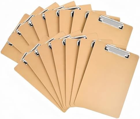 15 Pack Clipboard 9 x 12.5 Letter Size Clip Boards Bulk, A4 Wooden Hardboard Office Clipboards for Classroom, Work-Meetings, Brown