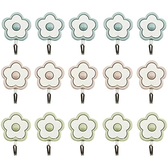 15 Pack Cute Flower Utility Hooks Self Adhesive Wall Hangers Without Nails Key Holder Decor Dorm Command Hooks Stick On Kitchen Bathroom Office Mixed Color$$Home Decor, Kitchen, & Other