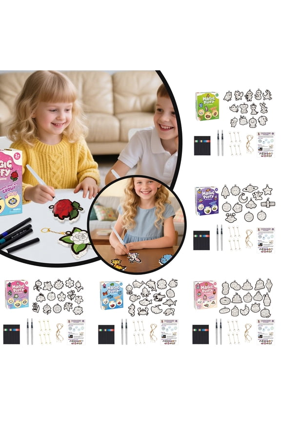 15 Pack DIY Foaming Texture Paint Art Kit for Kids, Squishy Sponge Stress Relief Toys Creative Craft Activity Set with Keychain, Magic Puffy Painting Fun for Boys & Girls (20ml)