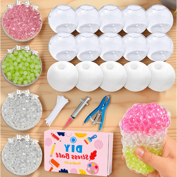 15-Pack DIY Squishy Making Kit with Transparent TPR Skins, Air Pump & Expander Tool, Stress Set for Adults